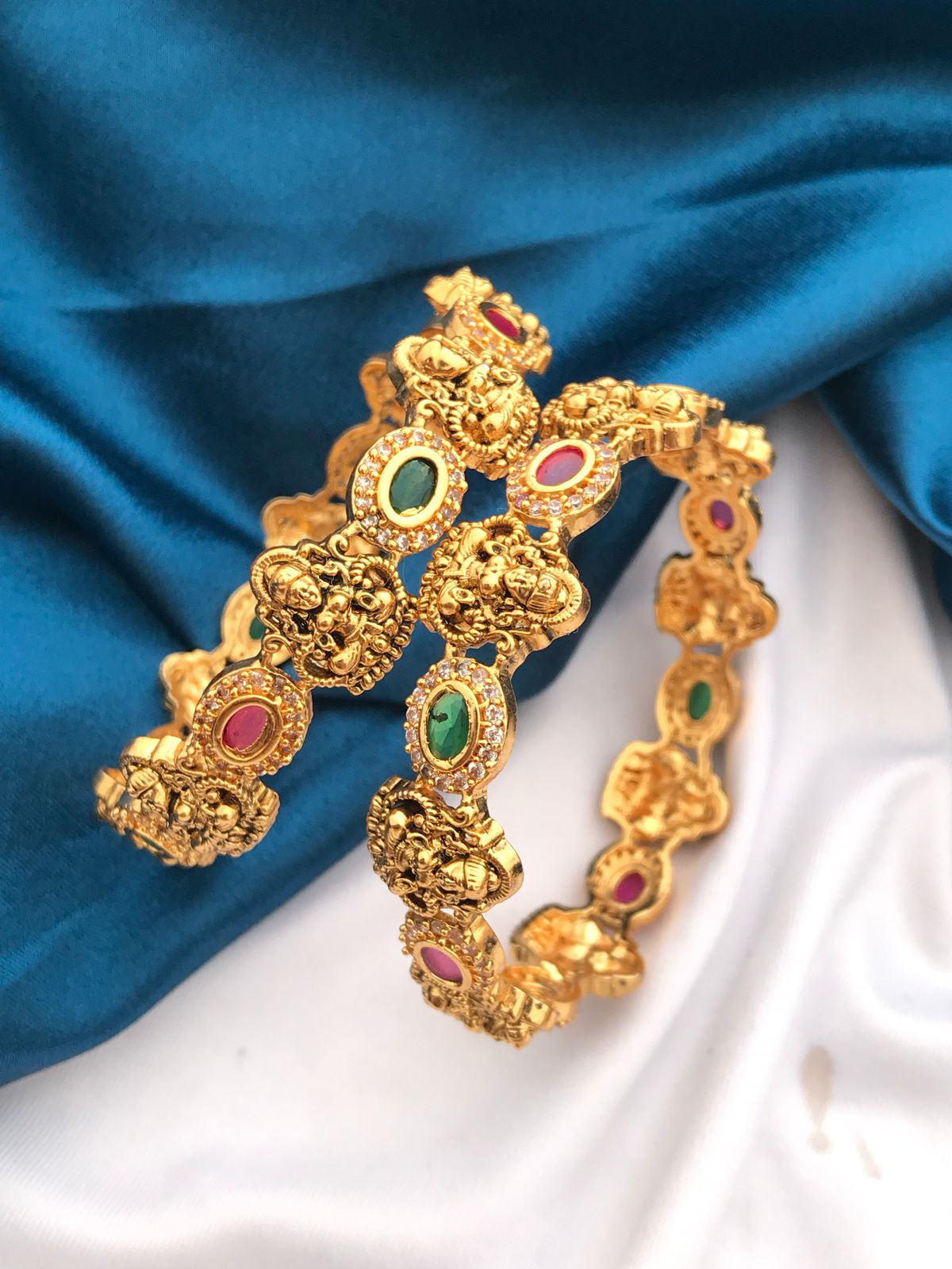Multi color oval stone Lakshmi kada bangle