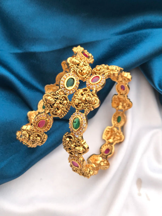 Multi color oval stone Lakshmi kada bangle