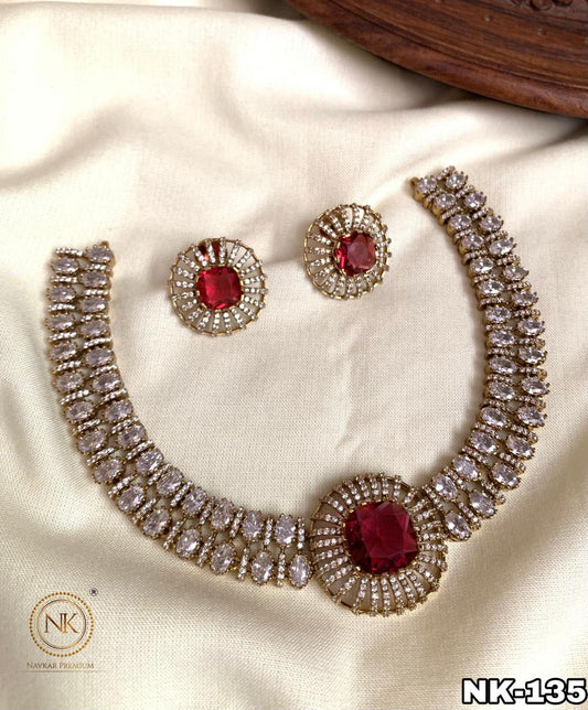Red and white stone choker