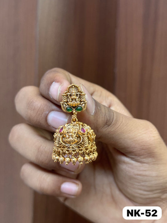 Pink Green leaf stone lakshmi jhumka