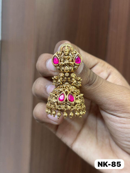 Pink leaf stone lakshmi jhumka