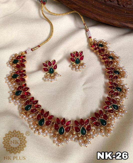 TAMARA KEMP Pink Green Lotus and Pearl beads necklace