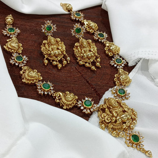 KANNIGA Lakshmi pendant necklace with AD stones